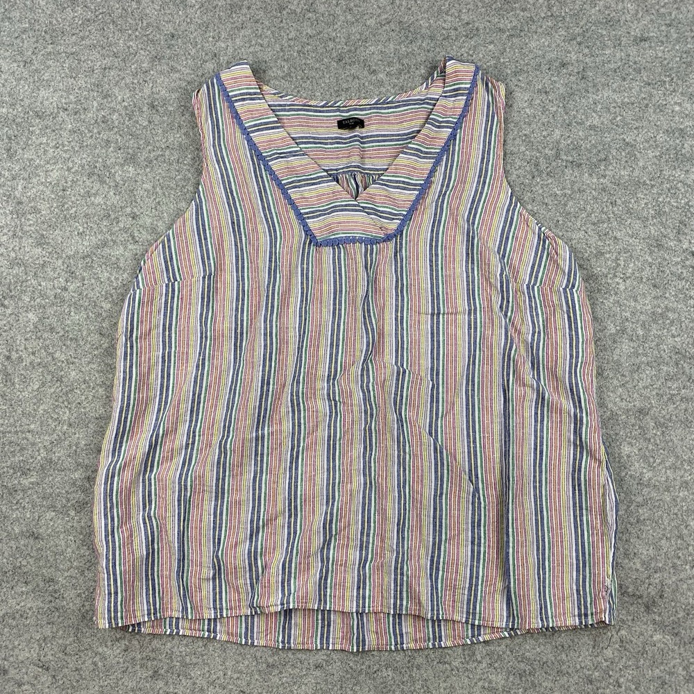Talbots Plus Size 2X Womens Sleeveless Striped Linen Blend Top Multicolor *FLAW